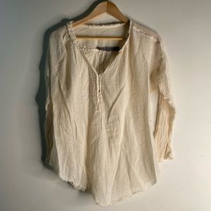 Raquel Allegra sheer gauze, frayed-collar blouse